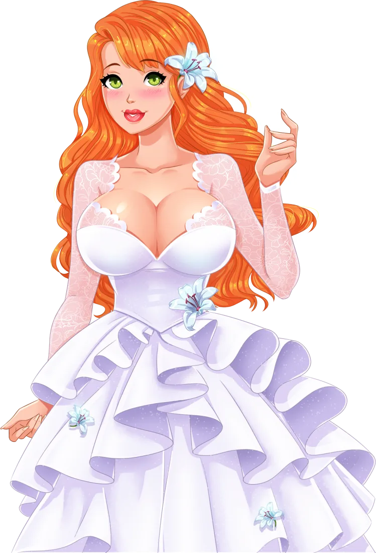Charlotte in a white wedding dress