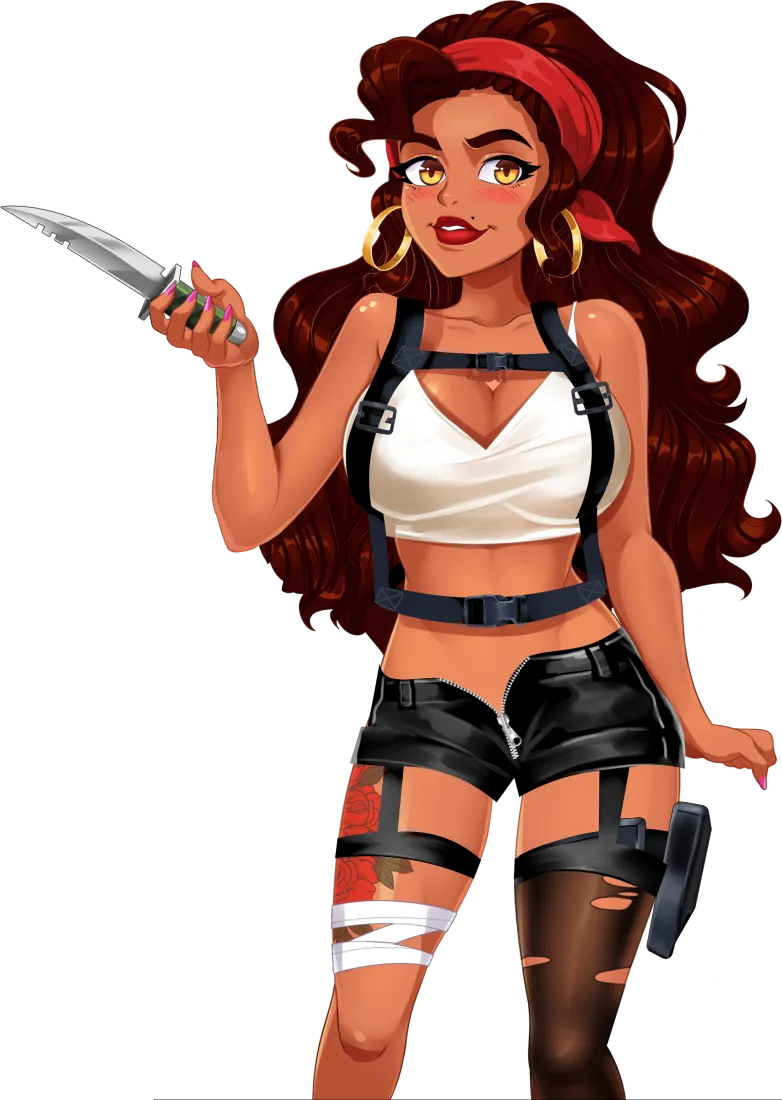Rosa in an adventurous outfit