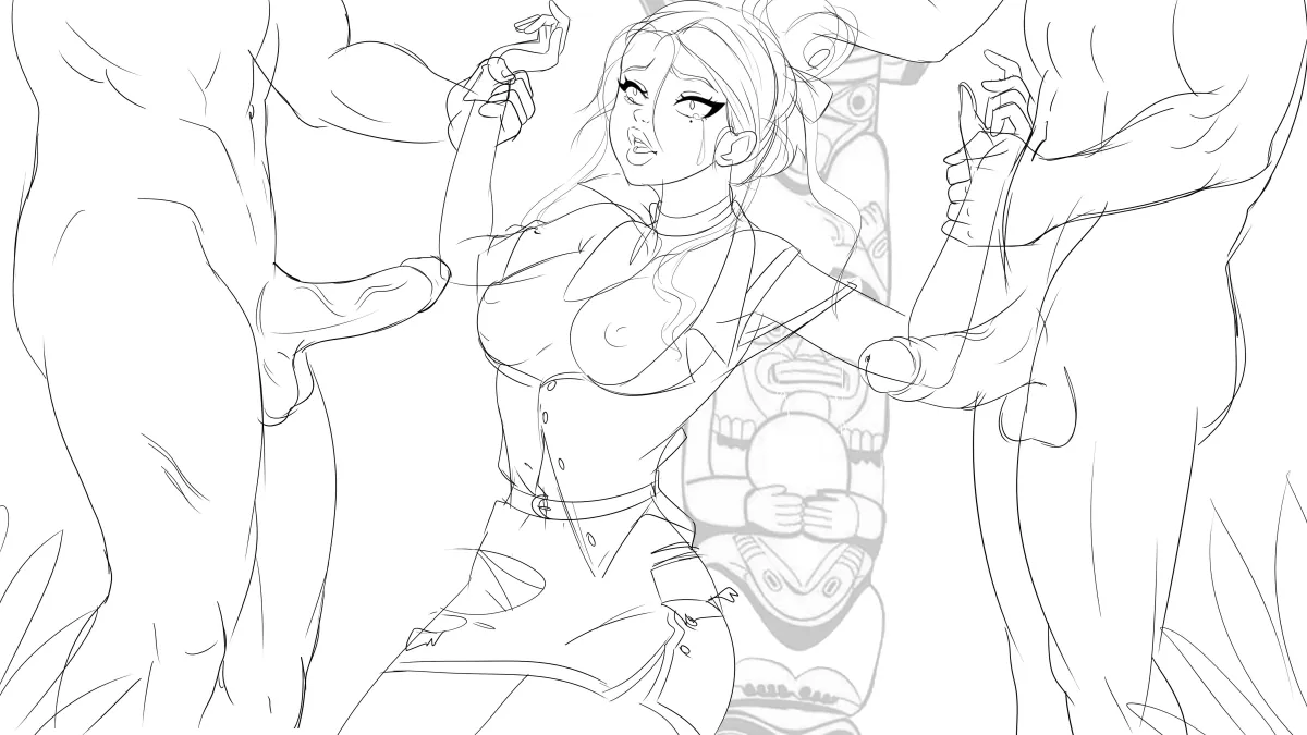 Line drawing concept artwork featuring an adventurer