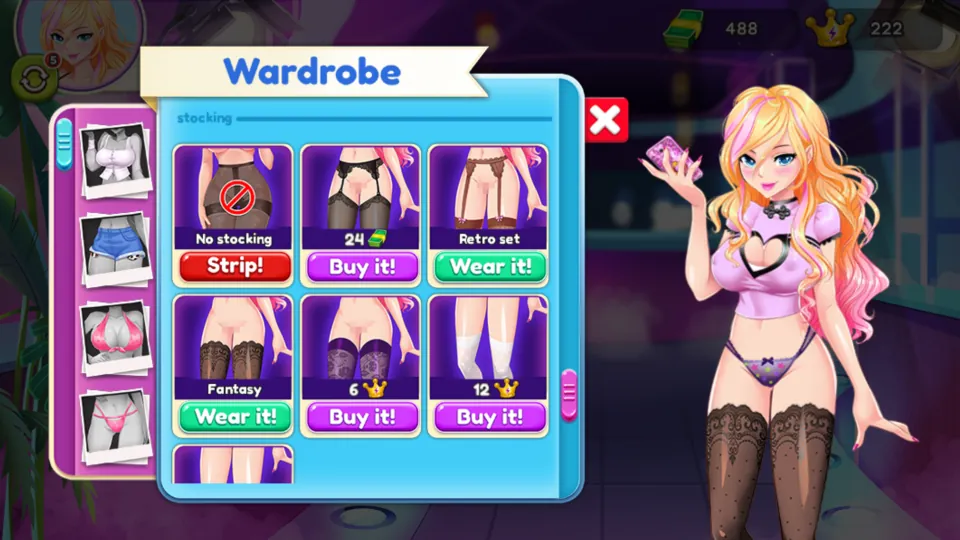 Candy and the wardrobe customization interface