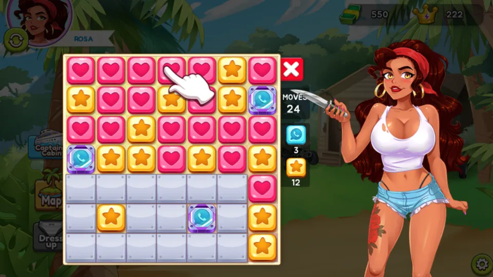 A connect-3 puzzle with special tiles and Rosa