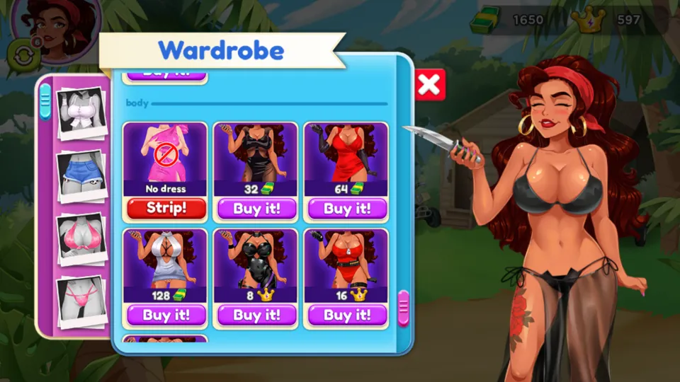 Rosa and her wardrobe customization options